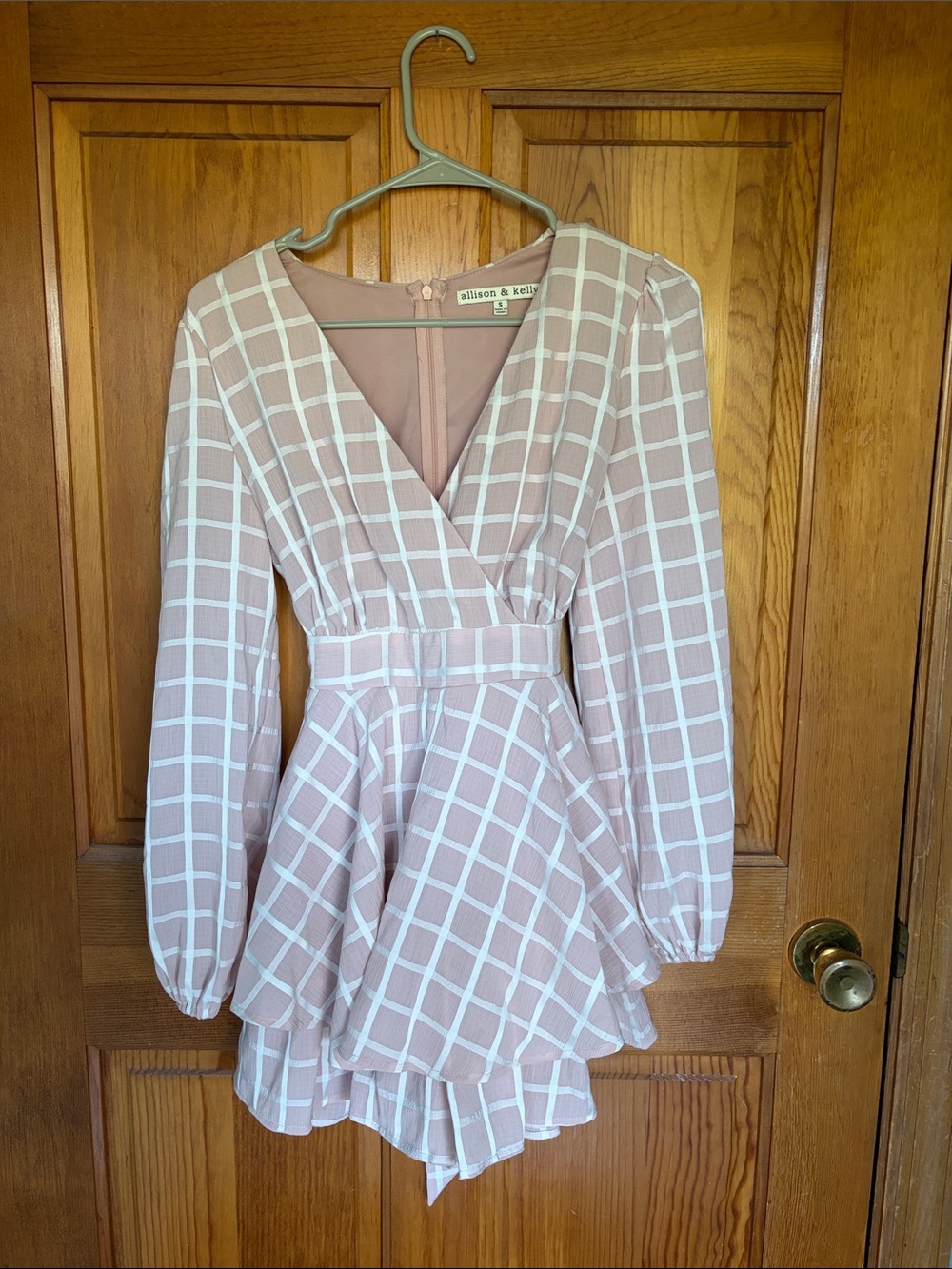Pink Windowpane  Long Sleeve romper